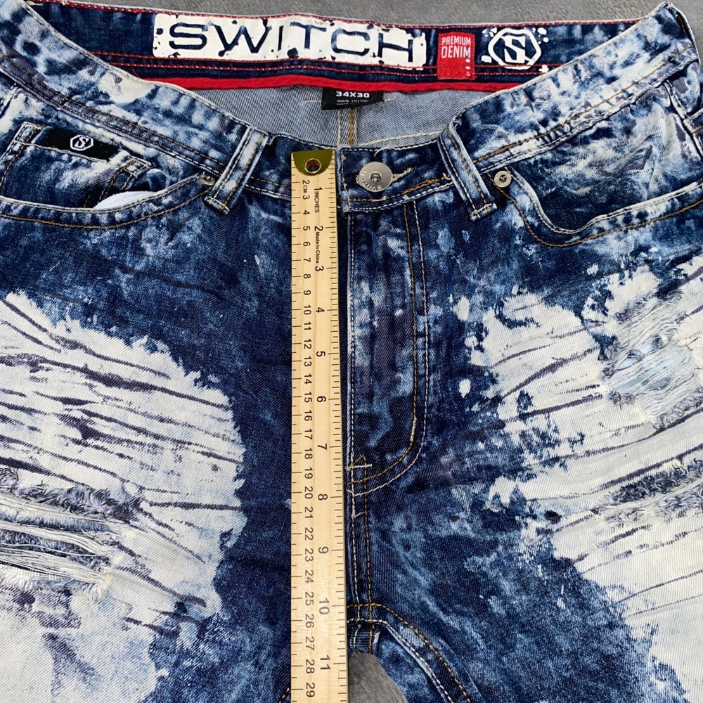 Switch Remarkable Jeans Mens 34x30 Blue Acid Wash Distressed Straight Streetwear - Picture 7 of 11